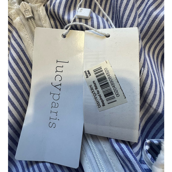 NWT Lucy Paris Blue and White Striped Deep V-Neck Eyelet Trim Dress Size M - Picture 5 of 8